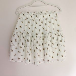 LOFT White Floral Flounce Skirt